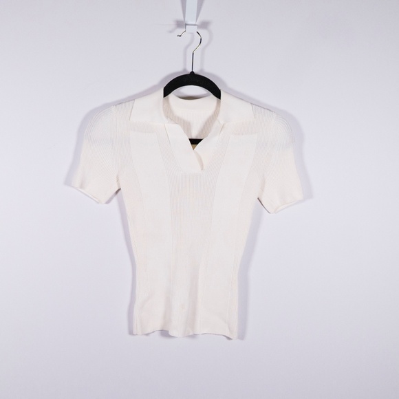 Jacquemus Ribbed Knit Stretch Open Back Collared Short Sleeve Sweater White XS - Picture 1 of 4